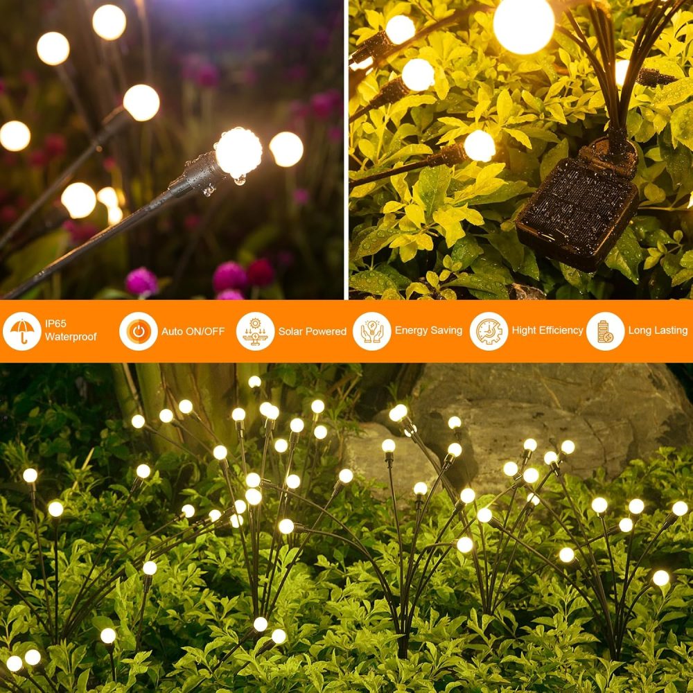 ASMAD Solar Lights Outdoor(4-Pack, 32 LEDs), Solar Garden Lights, Outdoor Decorations, Firefly Light for Patio Decor, Big Bulb, Unique Gifts for Women, Gifts for Grandma - Image 3
