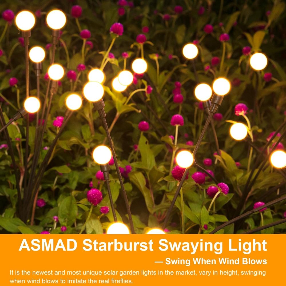 ASMAD Solar Lights Outdoor(4-Pack, 32 LEDs), Solar Garden Lights, Outdoor Decorations, Firefly Light for Patio Decor, Big Bulb, Unique Gifts for Women, Gifts for Grandma - Image 5