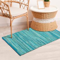 Rug Area Rugs Cotton Teal 2x3 Ft Multicolour Chindi for Livingroom Bedroom Washable RagRug Reversible Farmhouse Kitchen RunnerRug Carpet Area Runner Mat for Hallway, Entryway