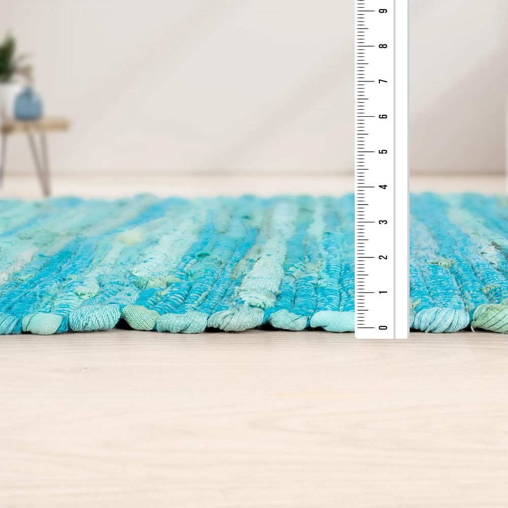 Rug Area Rugs Cotton Teal 2x3 Ft Multicolour Chindi for Livingroom Bedroom Washable RagRug Reversible Farmhouse Kitchen RunnerRug Carpet Area Runner Mat for Hallway, Entryway - Image 2