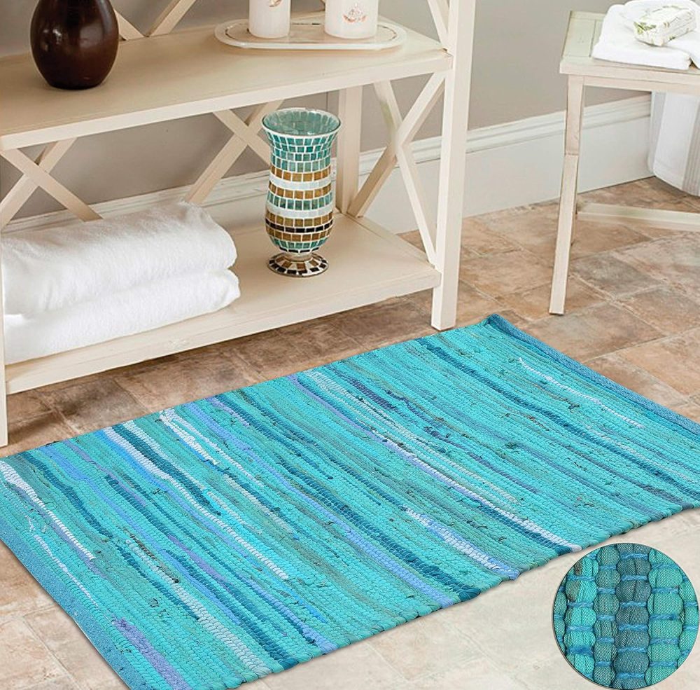Rug Area Rugs Cotton Teal 2x3 Ft Multicolour Chindi for Livingroom Bedroom Washable RagRug Reversible Farmhouse Kitchen RunnerRug Carpet Area Runner Mat for Hallway, Entryway - Image 6