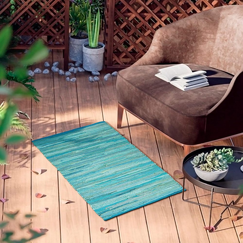 Rug Area Rugs Cotton Teal 2x3 Ft Multicolour Chindi for Livingroom Bedroom Washable RagRug Reversible Farmhouse Kitchen RunnerRug Carpet Area Runner Mat for Hallway, Entryway - Image 7
