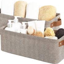StorageWorks Narrow Storage Bins, Small Basket for Closet and Shelves, Fabric Organizer with Handles, Toilet Paper Storage, Brown and Beige, 2-Pack