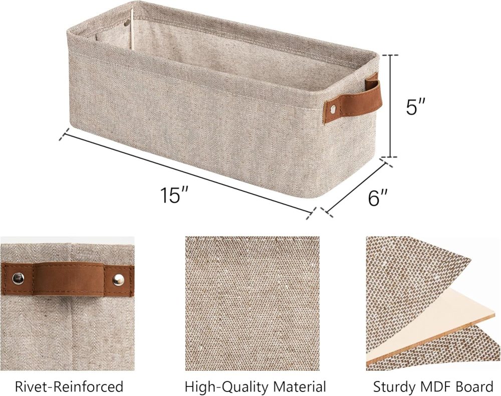 StorageWorks Narrow Storage Bins, Small Basket for Closet and Shelves, Fabric Organizer with Handles, Toilet Paper Storage, Brown and Beige, 2-Pack - Image 2