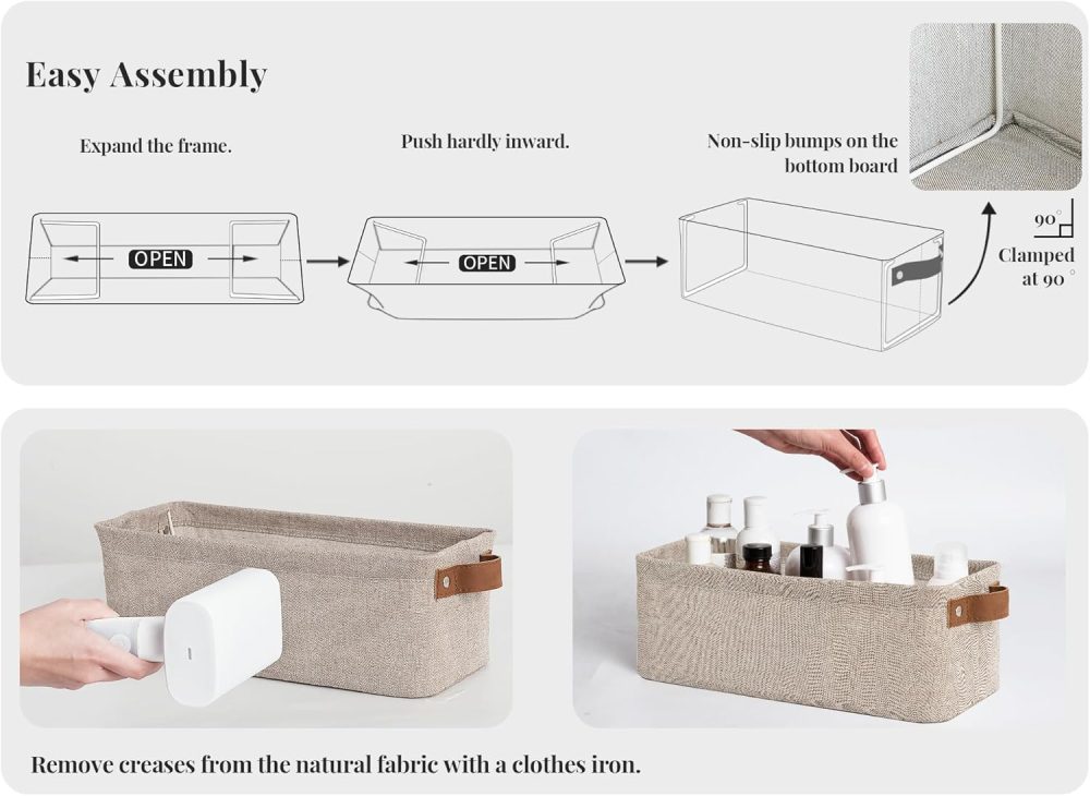 StorageWorks Narrow Storage Bins, Small Basket for Closet and Shelves, Fabric Organizer with Handles, Toilet Paper Storage, Brown and Beige, 2-Pack - Image 3